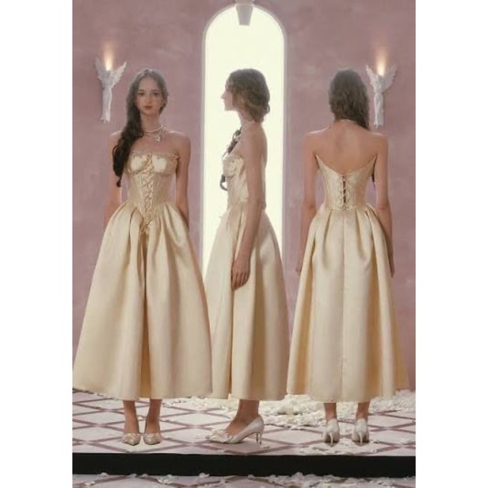 LaceMade Belle's Gilded Dress Champagne Gold XS New With Tags